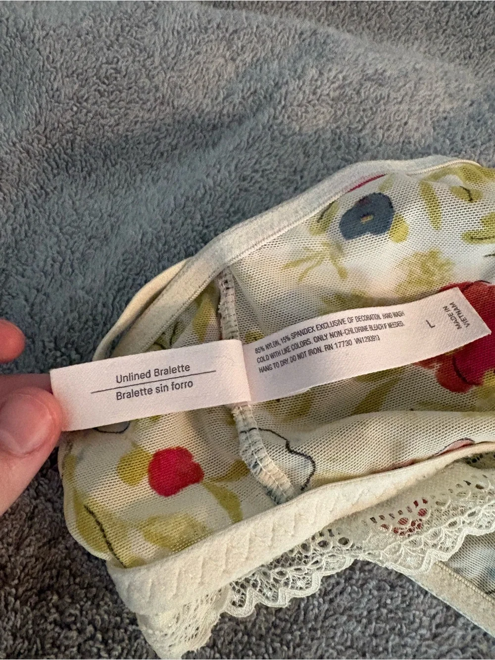 Auden Unlined Bralette Watercolor Floral Print Large Semi-Sheer No Underwire